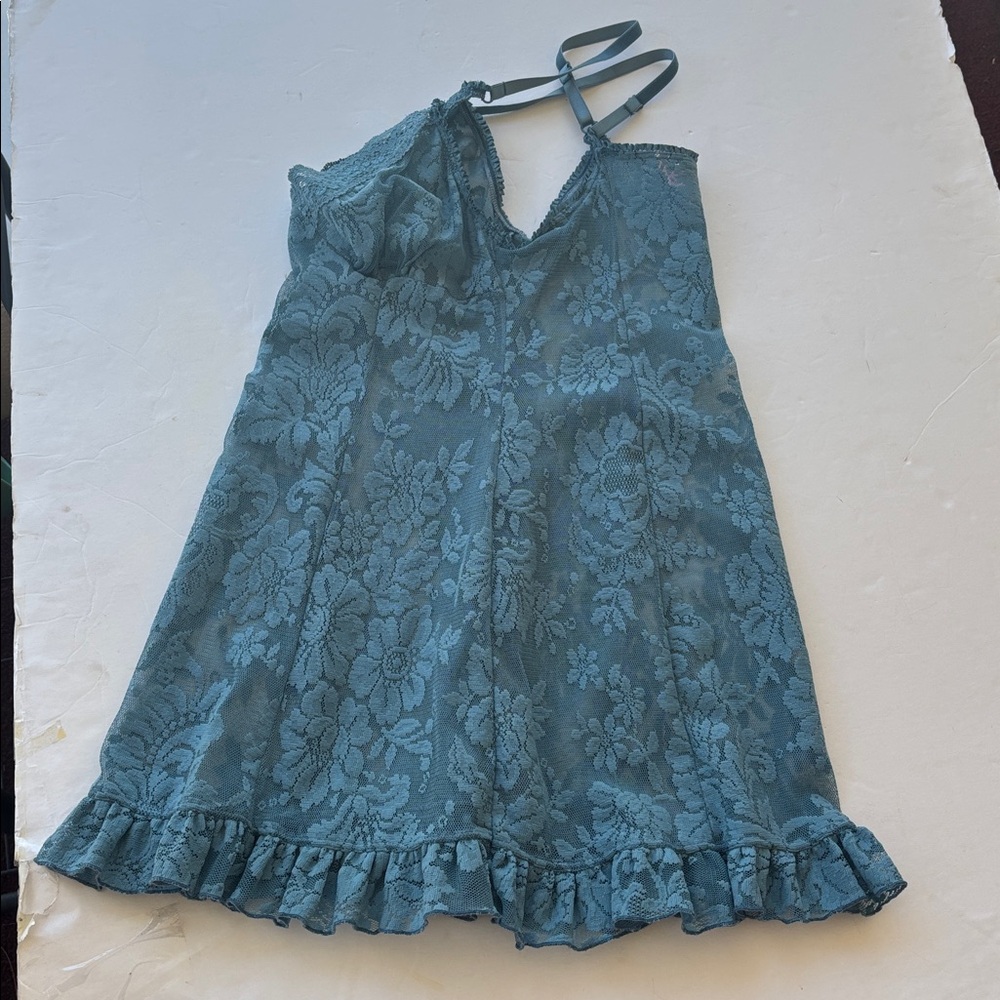 Y2K Victoria’s Secret Lace Mini Dress Naked Blue Bridal Slip L Chamise Teddy Hot - Picture 5 of 17